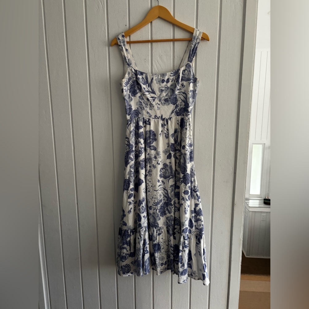 Reformation Ivory and Indigo Floral Dress